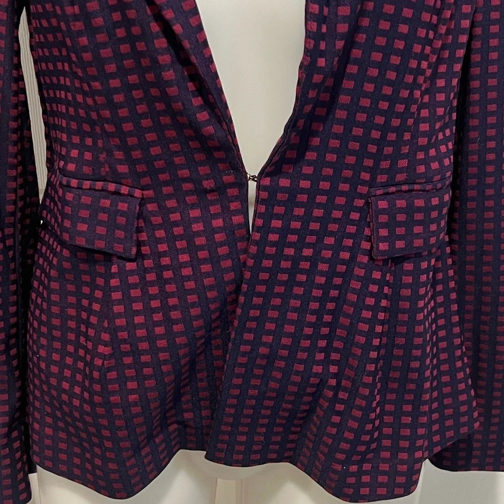 ModCloth navy maroon grid print bow back peblum blazer size large - Picture 4 of 8